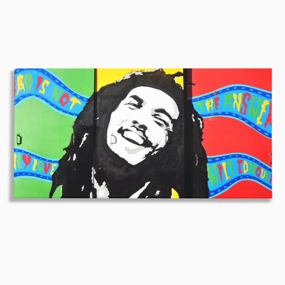 Tablou canvas cu tablou pictat cu portretul lui bob marley, fara rama, pe sasiu de lemn